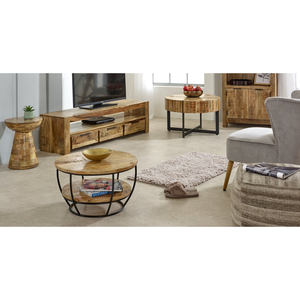 Merlin Mango Wooden Round Side Table Mushroom Style