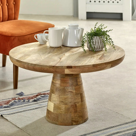 Merlin Mango Wooden Round Coffee Table Mushroom Style Verty Furniture