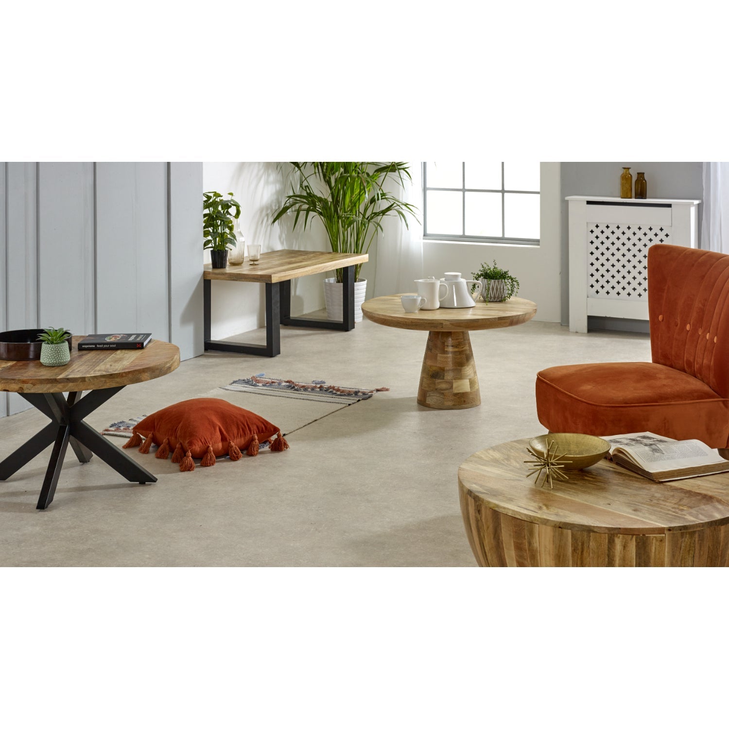 Merlin Mango Wooden Round Coffee Table Mushroom Style