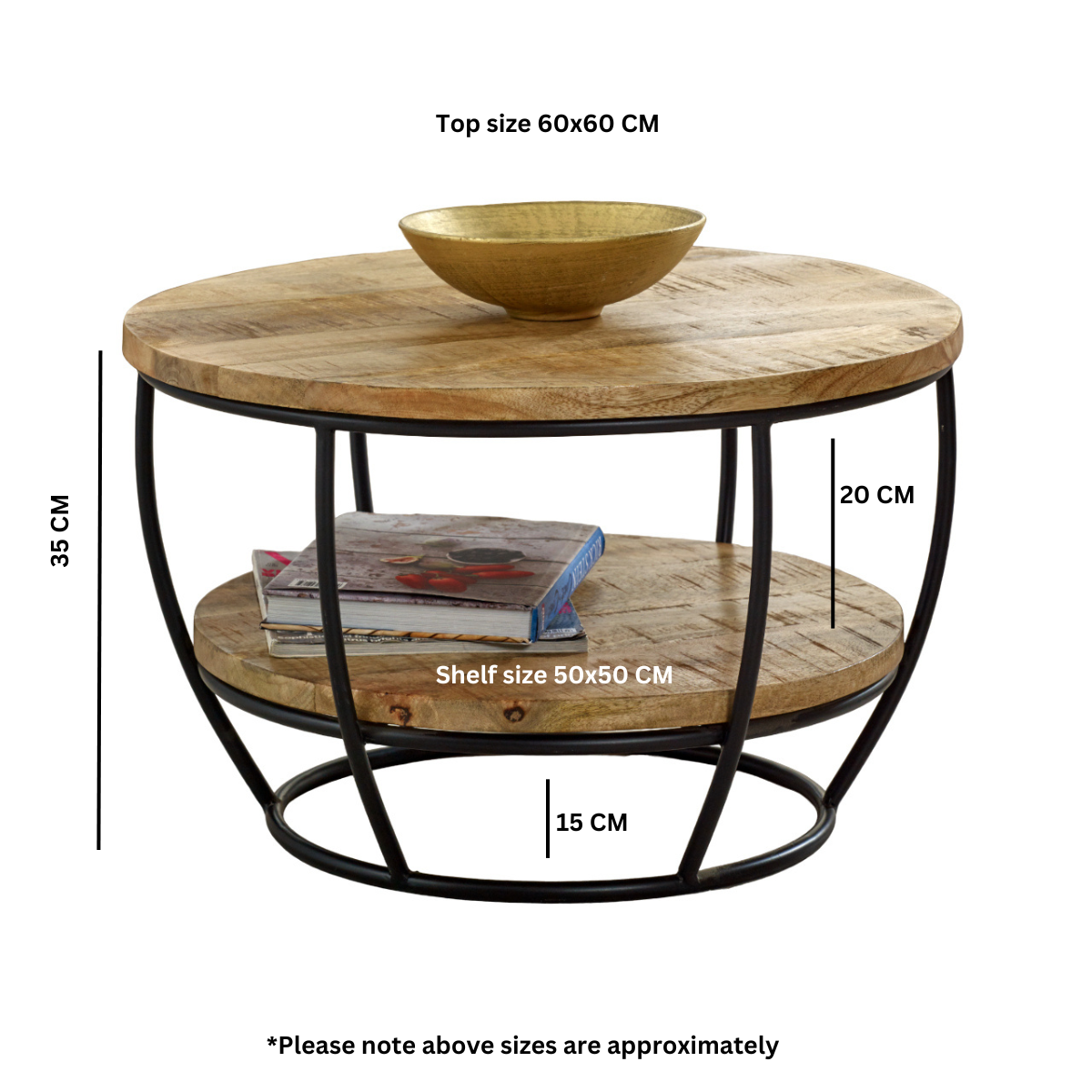 Merlin Mango Wooden & Metal Coffee Table With Shelf