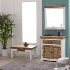 Bianco Solid Mango Wood White Coffee Table With Drawer