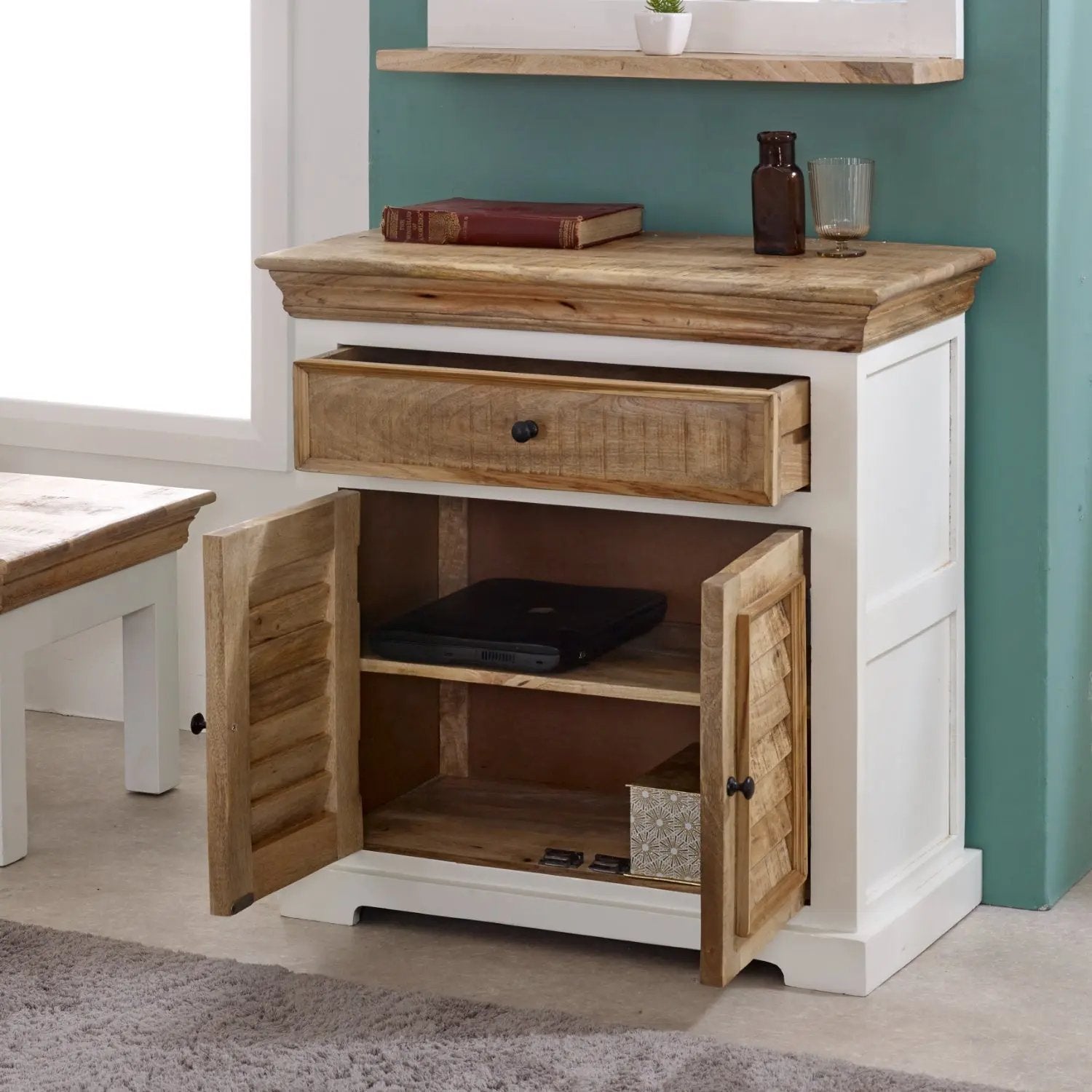 Bianco Solid Mango Wood Small Sideboard White Verty Furniture