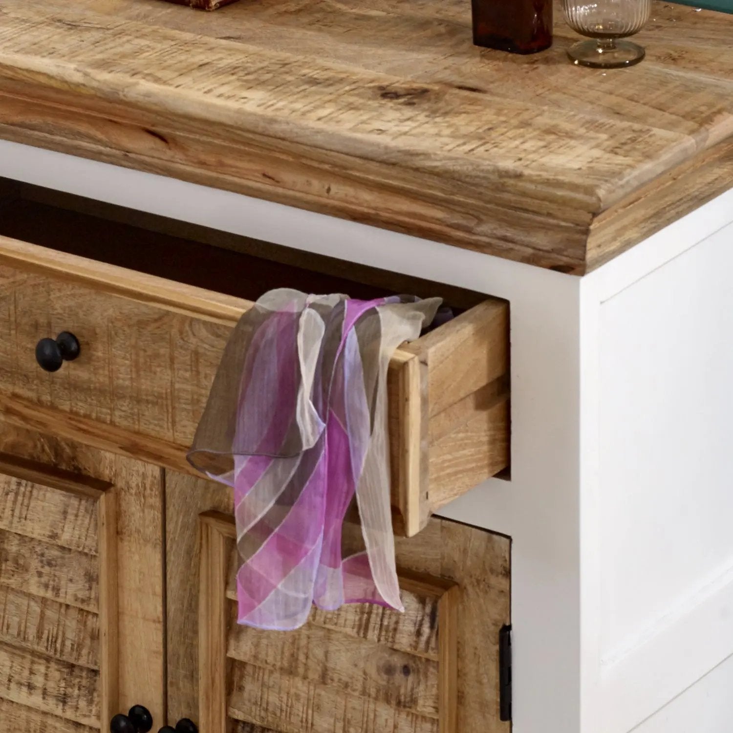 Bianco Solid Mango Wood Small Sideboard White Verty Furniture