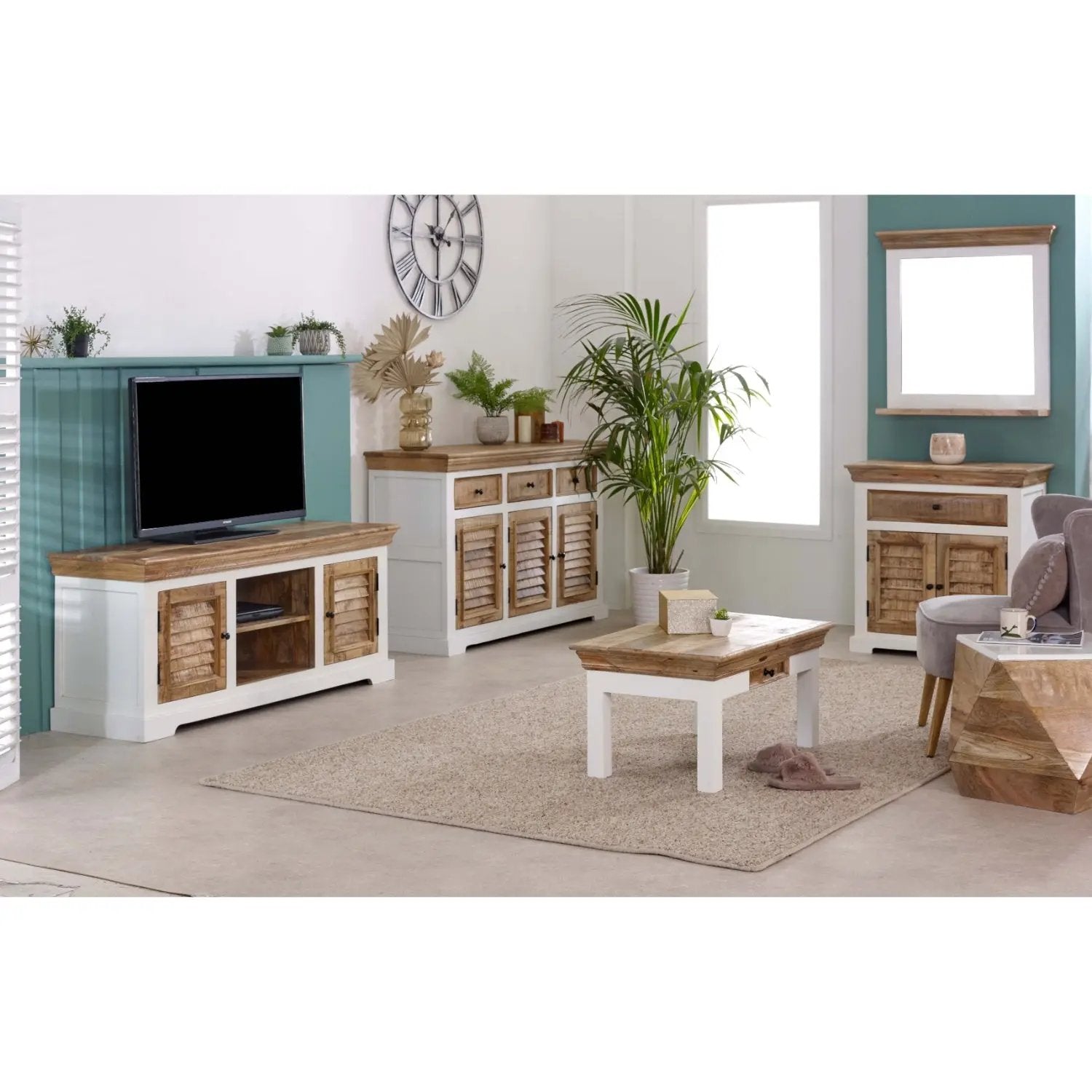 Bianco Solid Mango Wood Small Sideboard White Verty Furniture
