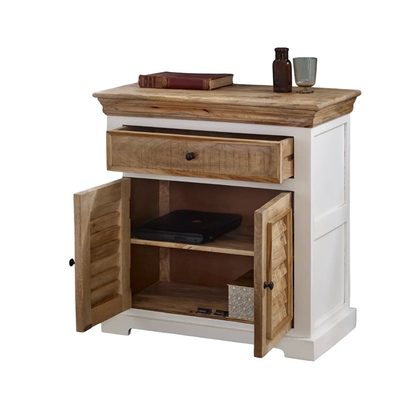 Bianco Solid Mango Wood Small Sideboard White Verty Furniture