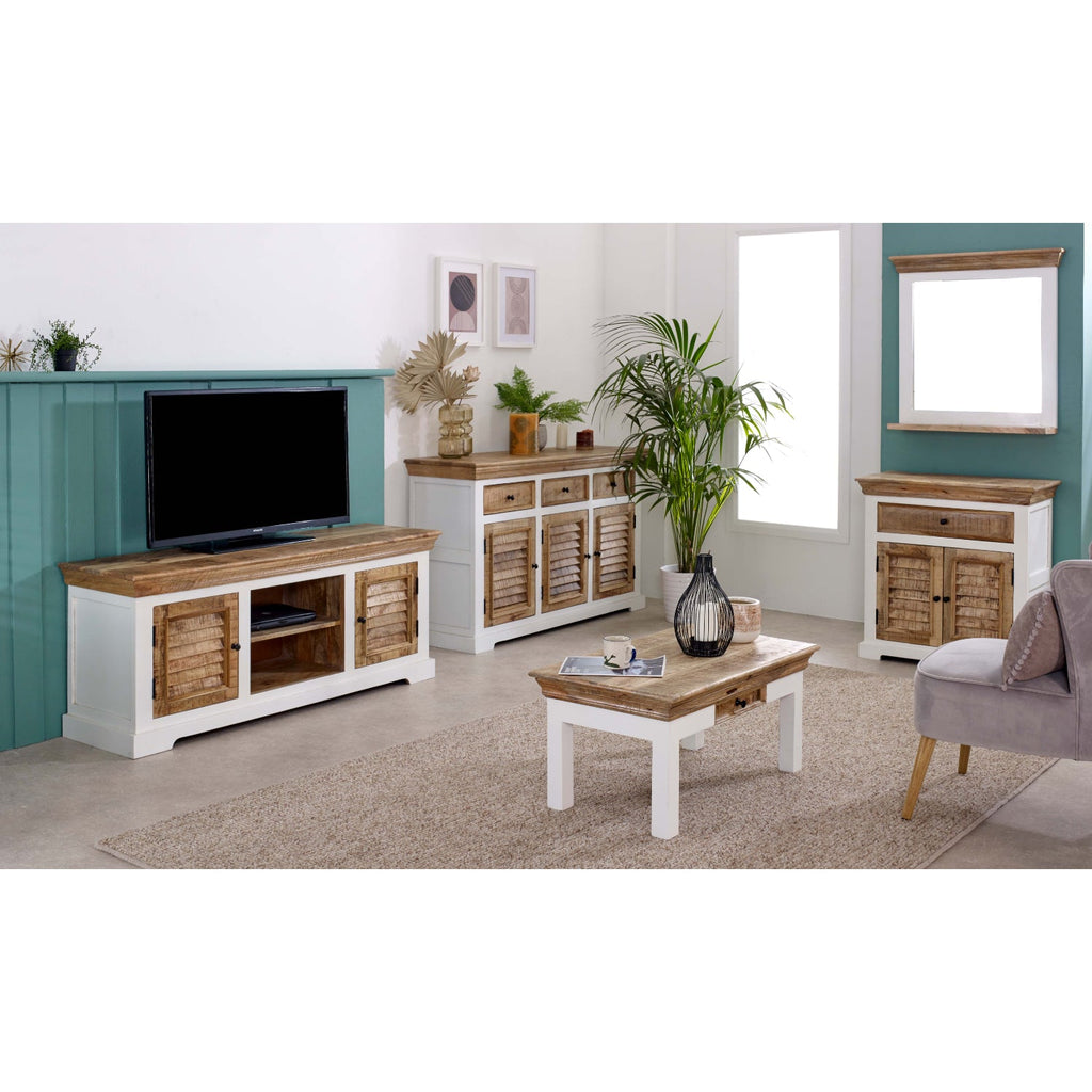 Bianco Solid Mango Wood Large Sideboard 3 Doors & 3 Drawers  White