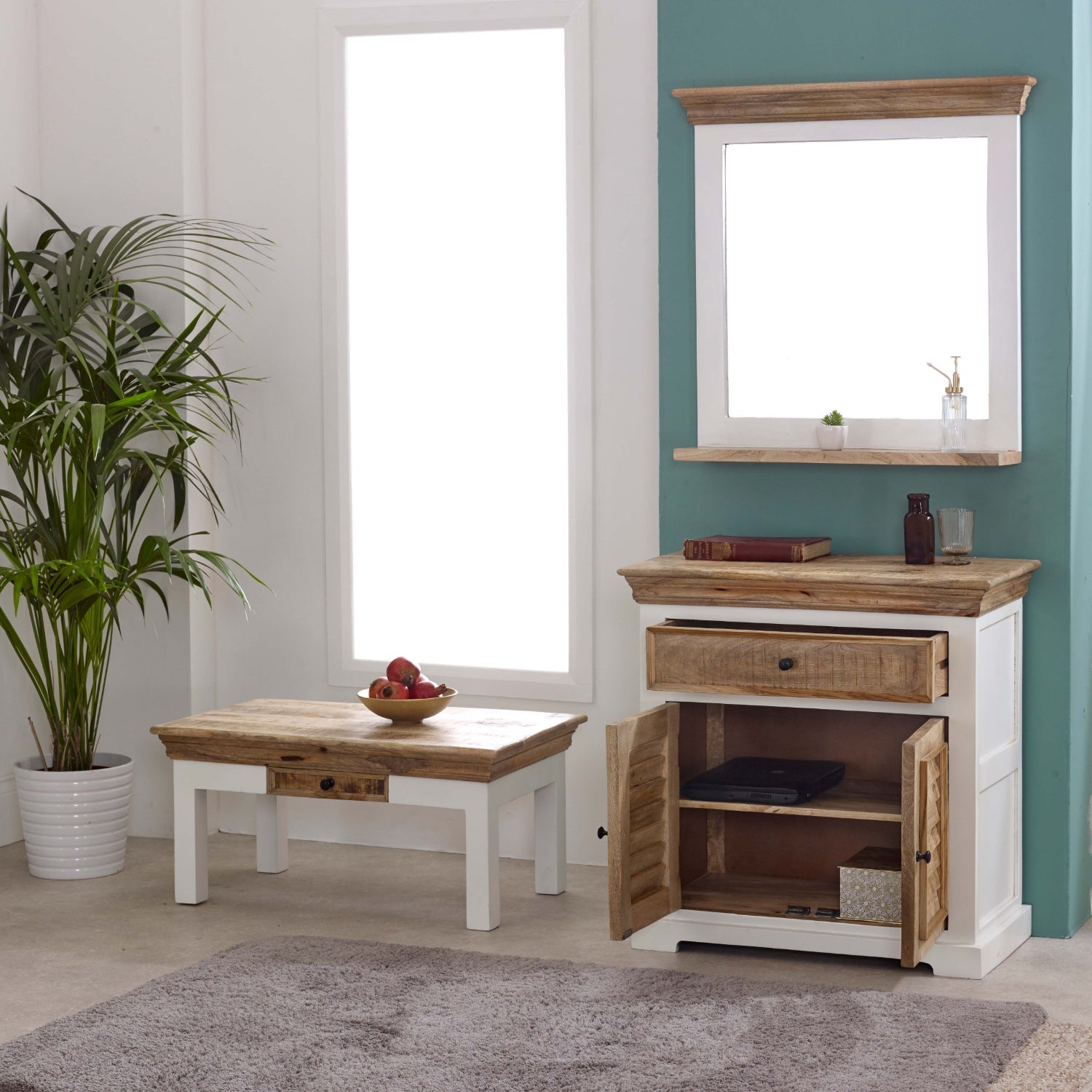 Bianco Solid Mango Wood Wall Mirror White