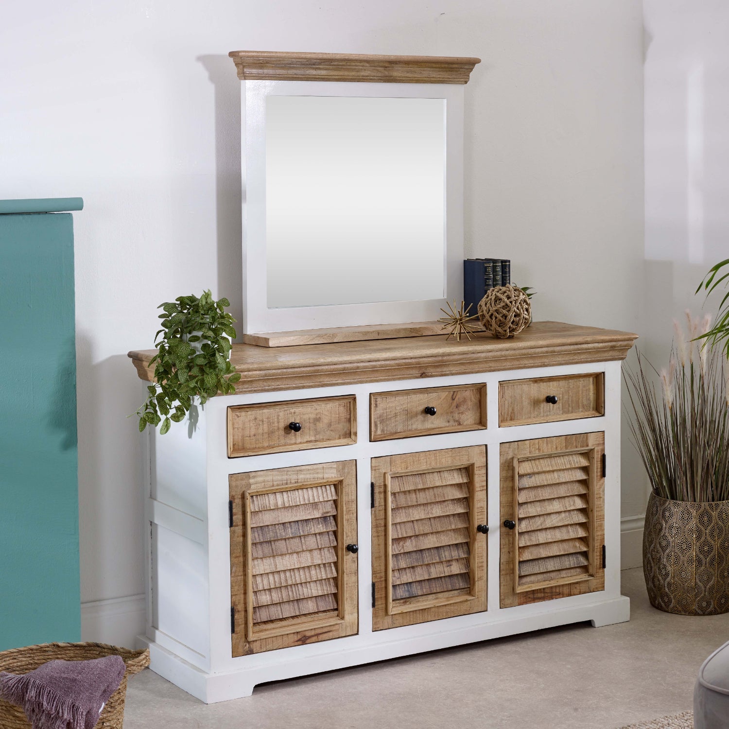 Bianco Solid Mango Wood Wall Mirror White