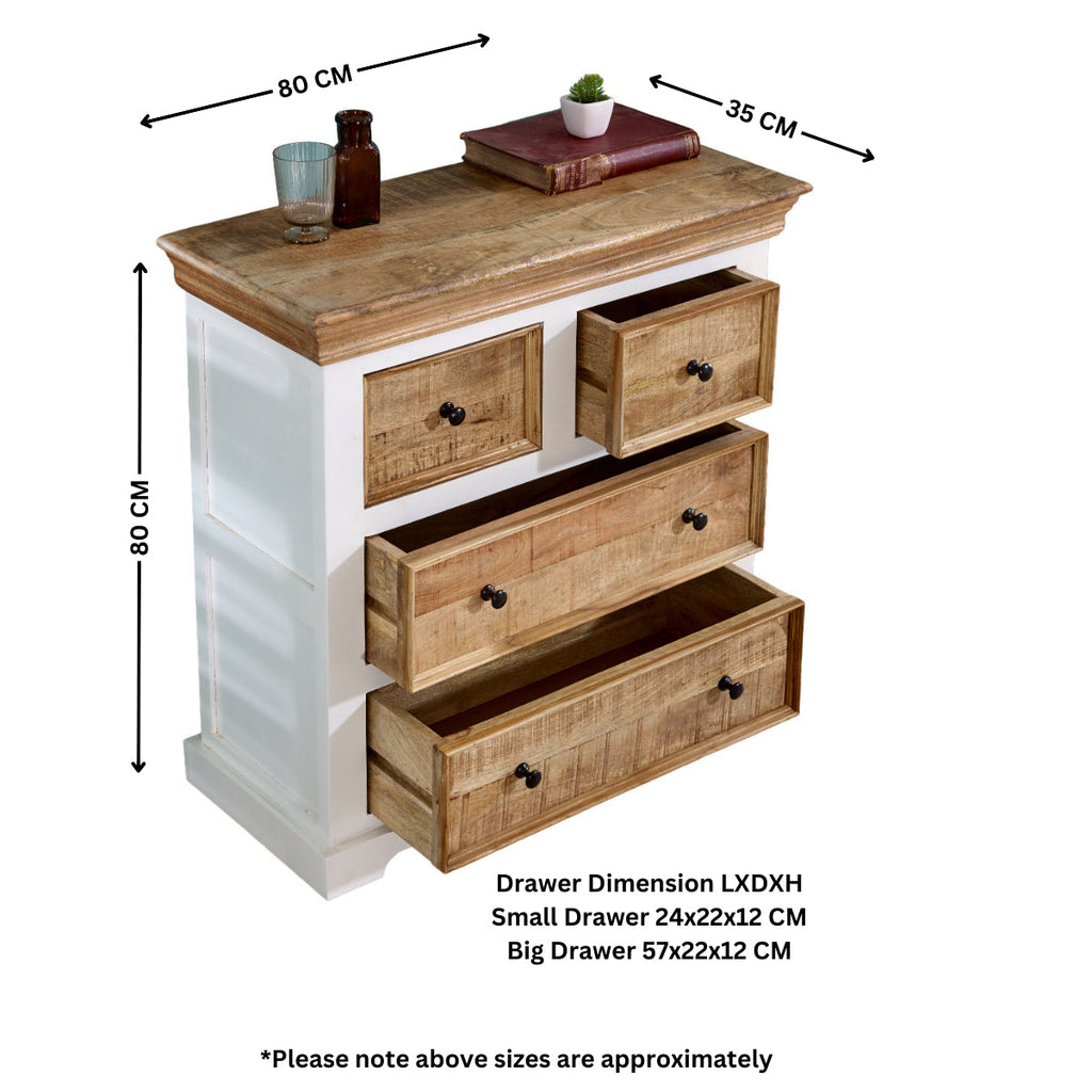 Bianco Solid Mango Wood White Chest Of 4 Drawers