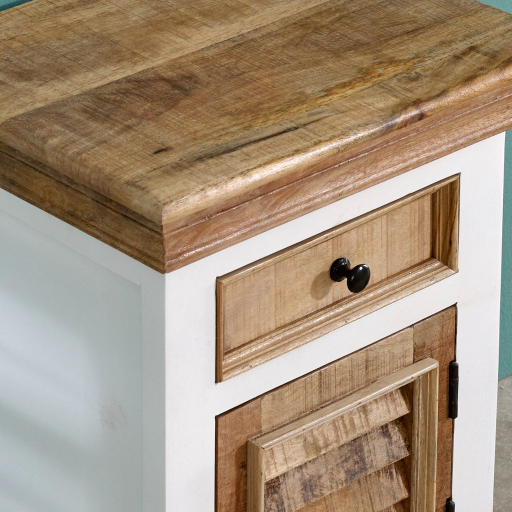Bianco Solid Mango Wood White Bedside Cabinet with 1 Darwer & 1 Door