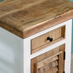Bianco Solid Mango Wood White Bedside Cabinet with 1 Darwer & 1 Door