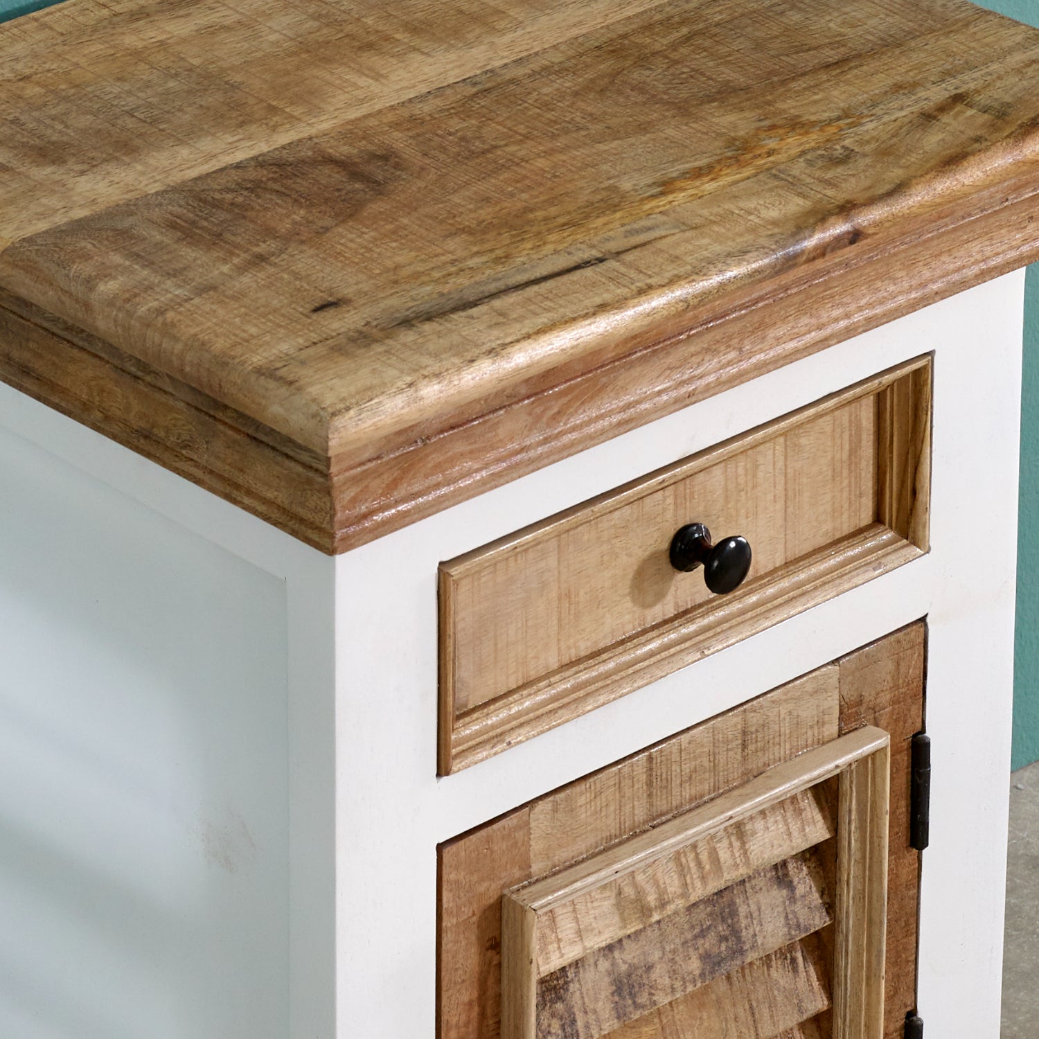 Bianco Solid Mango Wood White Bedside Cabinet with 1 Darwer & 1 Door
