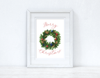 Merry Christmas Traditional Wreath Winter Christmas Seasonal Wall Home Decor Print