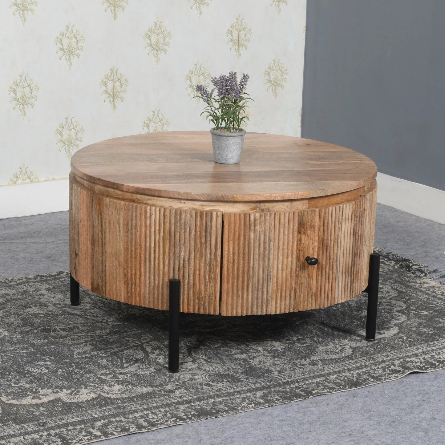 York Natural Solid Wood Coffee Table With Metal Legs Verty Furniture