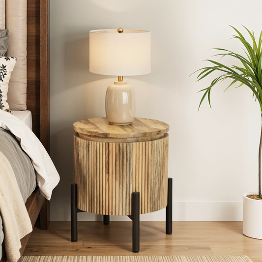 York Solid Wood Bedside Table with Metal Legs Verty Furniture