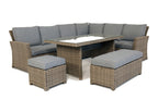 Palma Grey Corner Rattan Casual Garden Dining and Lounge Set with table and stools, 9-seater outdoor furniture
