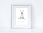 Personalised Blue Wording Bunny Eggs Easter Spring Seasonal Wall Home Decor Print
