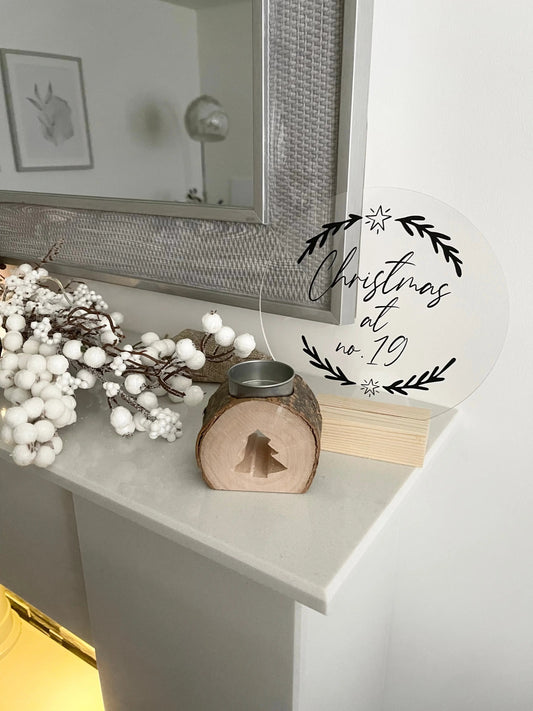 Christmas At House Number Star Wreath Christmas Acrylic Plaque Sign With Wooden Base WinsterCreations™ Official Store