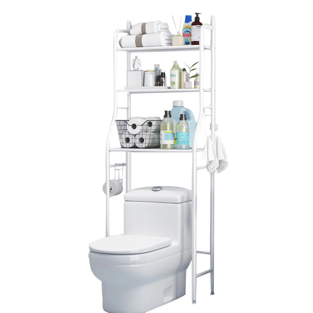 3-Tier Over Toilet Storage Rack - Black Metal Bathroom Organiser 50x26x160cm