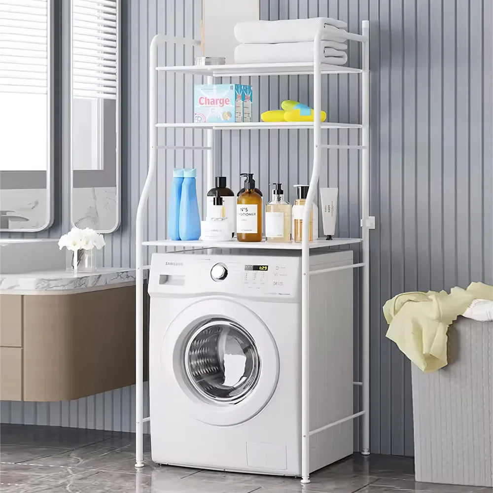 3-Tier Over Toilet Storage Rack - Black Metal Bathroom Organiser 50x26x160cm