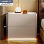 Solid Pine Wood Rustic Nightstand with USB Charging & Light - 103cm Tall Bedside Table for Bedroom