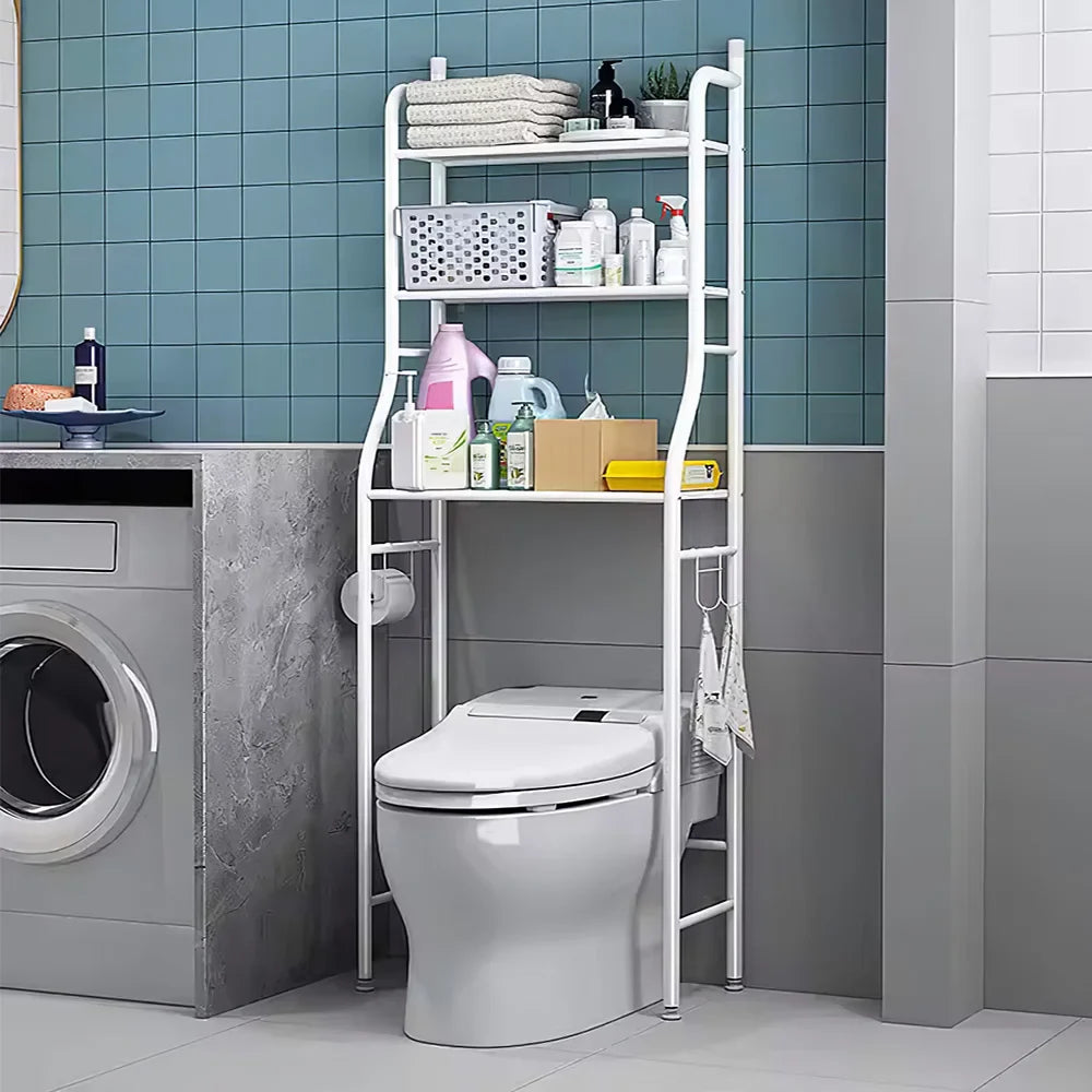 3-Tier Over Toilet Storage Rack - Black Metal Bathroom Organiser 50x26x160cm