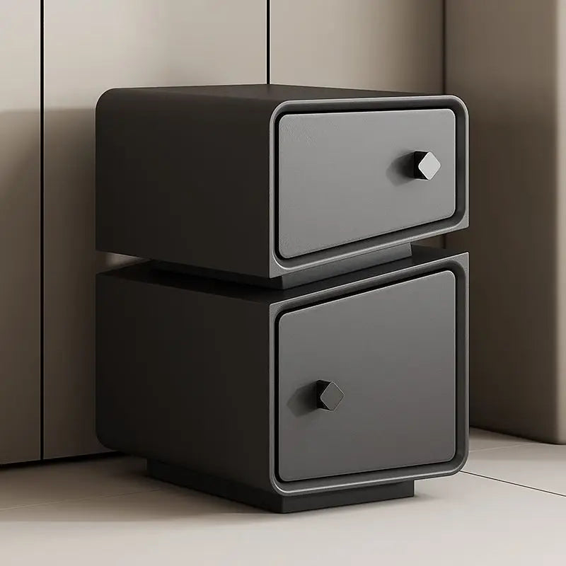 Luxury high-end Moroccan style nightstand, dark grey with two drawers and modern square knobs