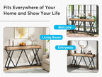 55 inch industrial console table in living room, balcony, and entryway, showing versatile home decor placement