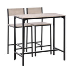Table Stool Set with a light wood grain finish on the tabletop and two stools, all with black metal frames.