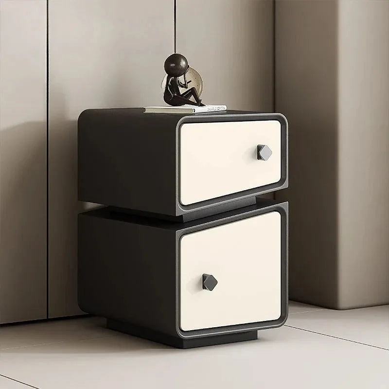 Luxury High-end Nightstand, black and cream Moroccan style bedside table with two drawers, modern bedroom furniture