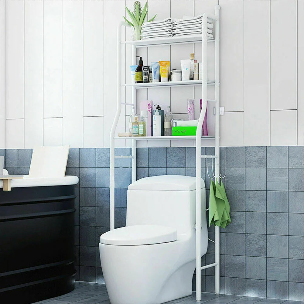 3-Tier Over Toilet Storage Rack - Black Metal Bathroom Organiser 50x26x160cm