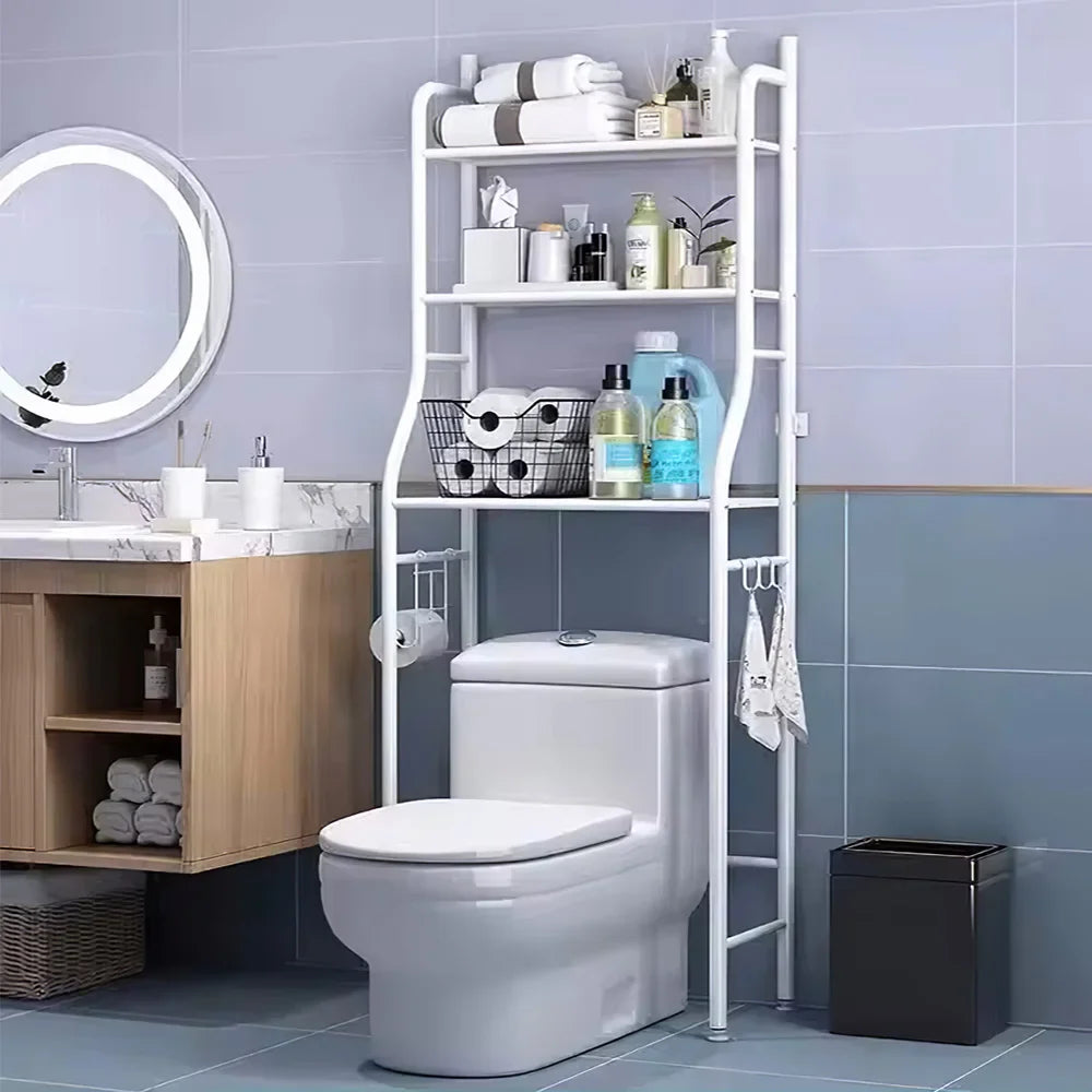 3-Tier Over Toilet Storage Rack - Black Metal Bathroom Organiser 50x26x160cm