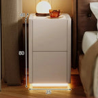Modern Morocco nightstand with LED lighting, 40cm wide, 50cm deep, with two drawers, next to a bed