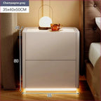 Solid Pine Wood Rustic Nightstand with USB Charging & Light - 103cm Tall Bedside Table for Bedroom
