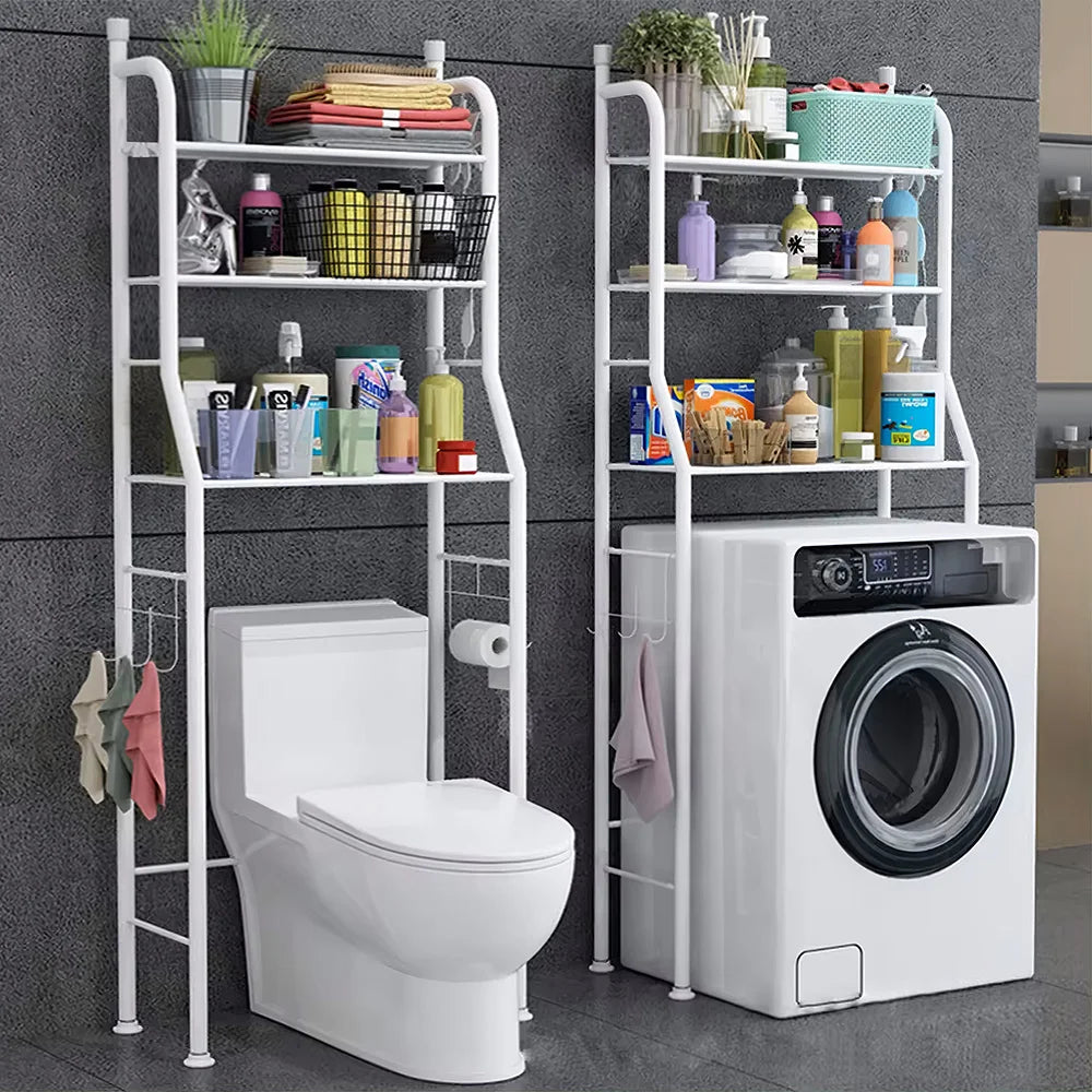 3-Tier Over Toilet Storage Rack - Black Metal Bathroom Organiser 50x26x160cm
