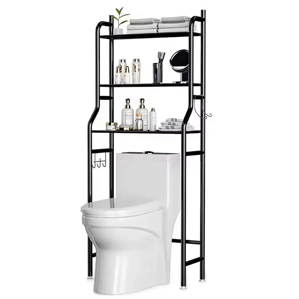 3-Tier Over Toilet Storage Rack - Black Metal Bathroom Organiser 50x26x160cm