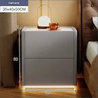 Solid Pine Wood Rustic Nightstand with USB Charging & Light - 103cm Tall Bedside Table for Bedroom