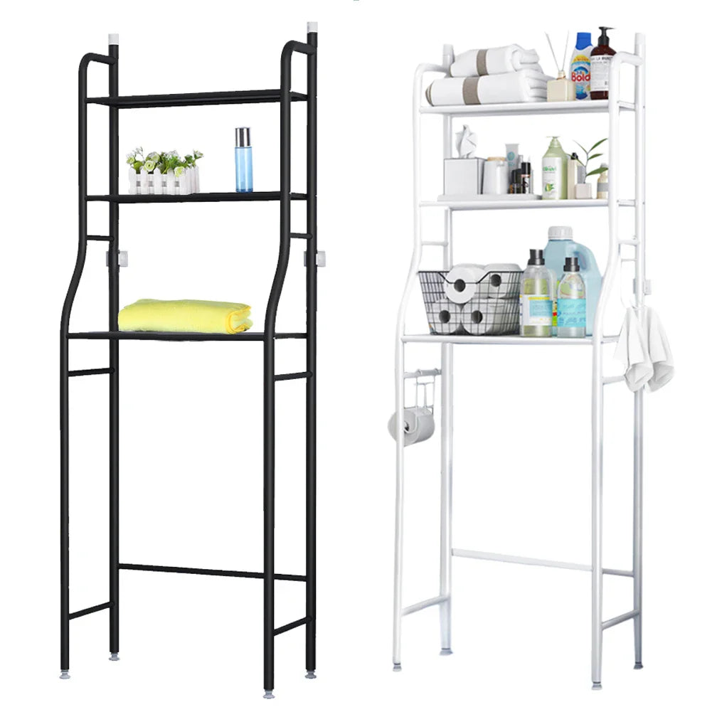 3-Tier Over Toilet Storage Rack - Black Metal Bathroom Organiser 50x26x160cm