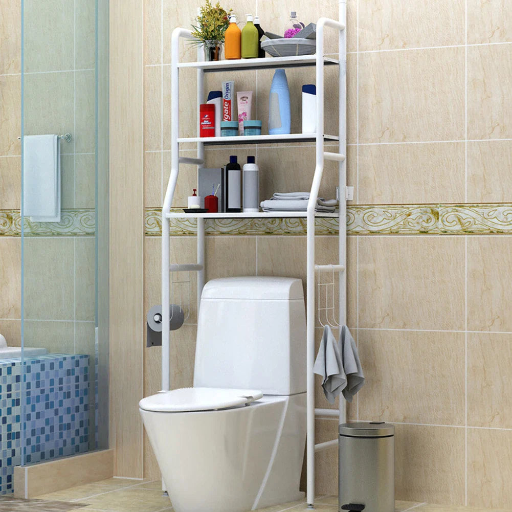 3-Tier Over Toilet Storage Rack - Black Metal Bathroom Organiser 50x26x160cm