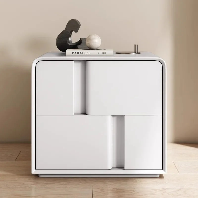Modern Minimalist Solid Pine Wood Bedside Table with Double-Layer Storage