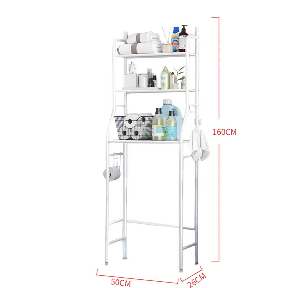 3-Tier Over Toilet Storage Rack - Black Metal Bathroom Organiser 50x26x160cm