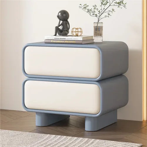 Modern Moroccan luxury bedside table in blue and white with two drawers, solid wood nightstand for bedroom
