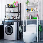 3-Tier Over Toilet Storage Rack - Black Metal Bathroom Organiser 50x26x160cm