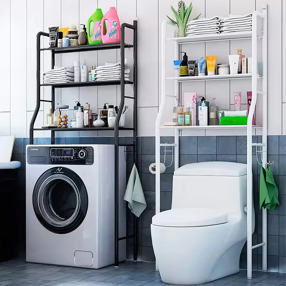 3-Tier Over Toilet Storage Rack - Black Metal Bathroom Organiser 50x26x160cm
