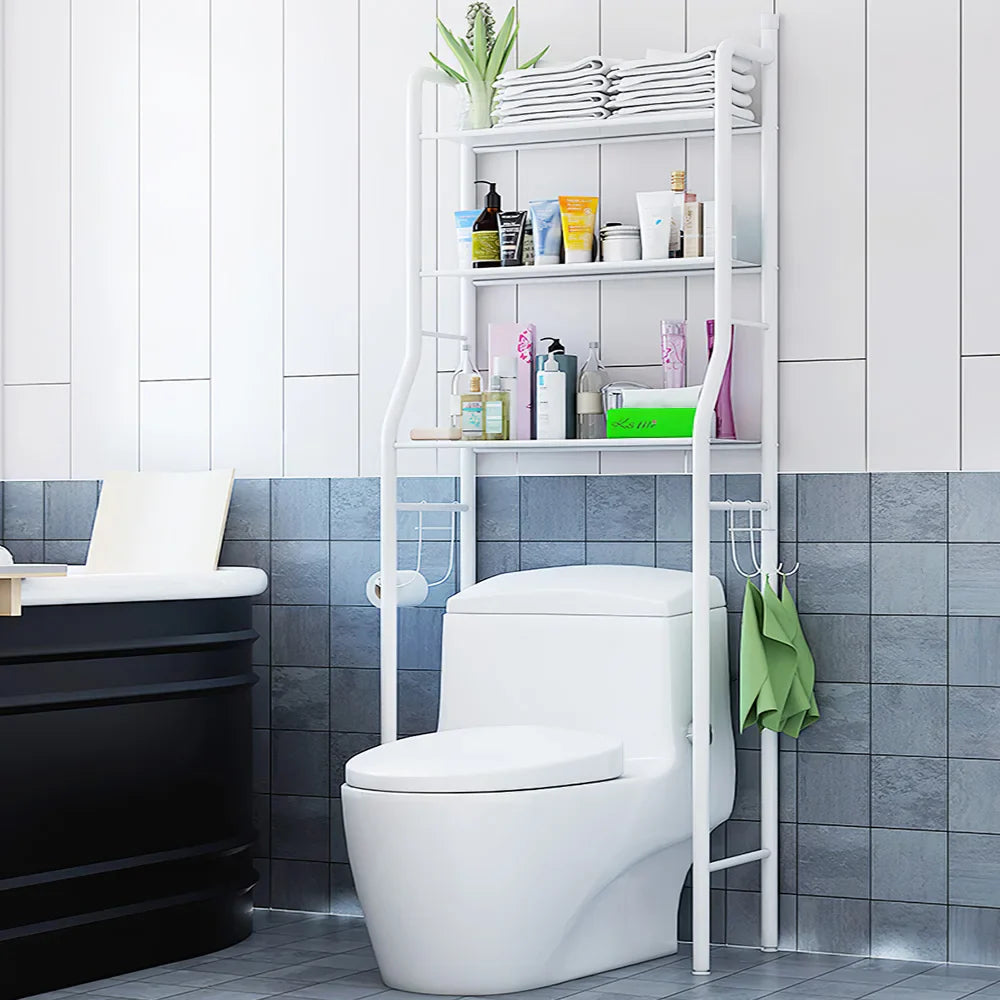 3-Tier Over Toilet Storage Rack - Black Metal Bathroom Organiser 50x26x160cm
