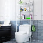 3-Tier Over Toilet Storage Rack - Black Metal Bathroom Organiser 50x26x160cm