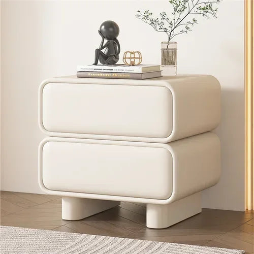Modern Moroccan luxury bedside table with 2 drawers in a neutral tone, crafted from solid wood