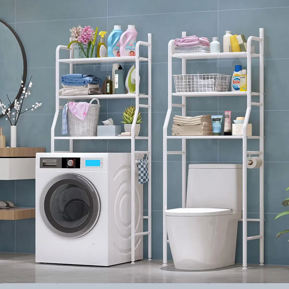 3-Tier Over Toilet Storage Rack - Black Metal Bathroom Organiser 50x26x160cm