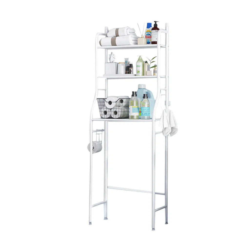 3-Tier Over Toilet Storage Rack - Black Metal Bathroom Organiser 50x26x160cm