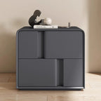 Modern grey double-layer storage bedside table with unique panel design, solid pine wood nightstand